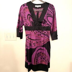 Trina Turk Women’s Black & Purple Print Silk Tunic Shift Dress Size 4